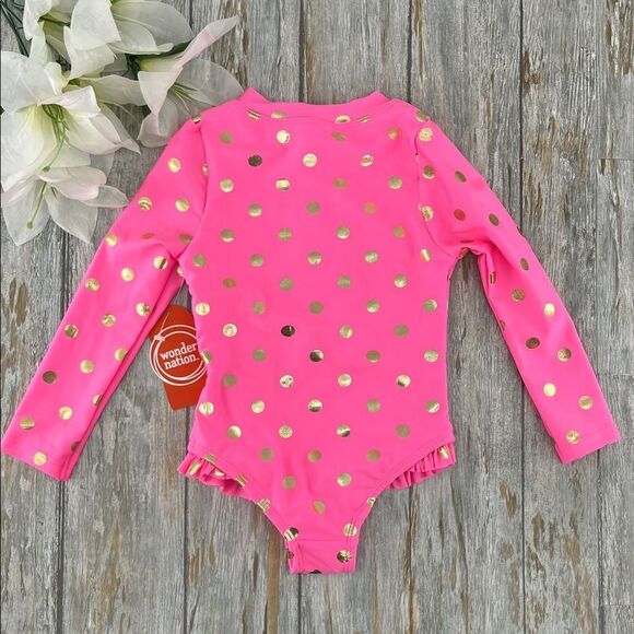 Baby Toddler Girl Zip Rash Guard One-Piece Swimsuit, Size 18M - Picture 2 of 6